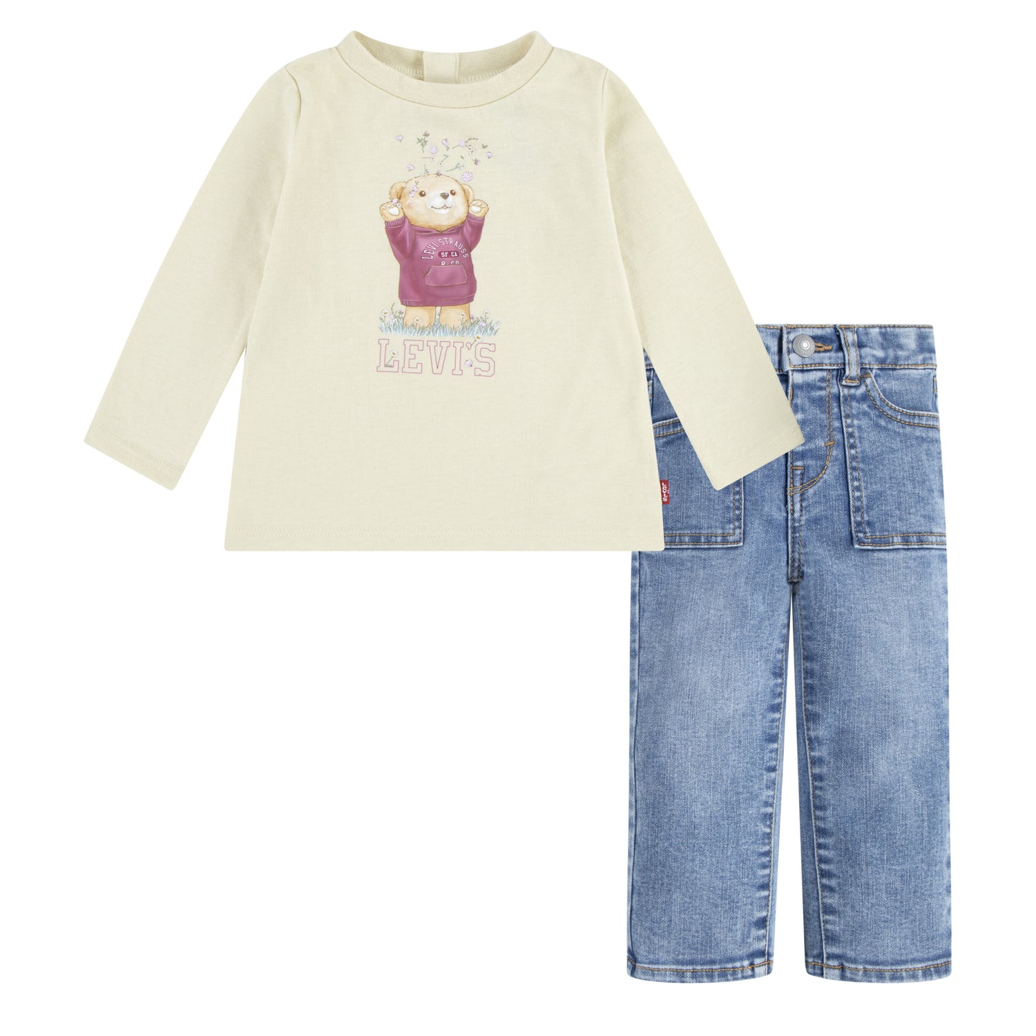 Bear Tee & Wide Denim Pants Set (Infant)