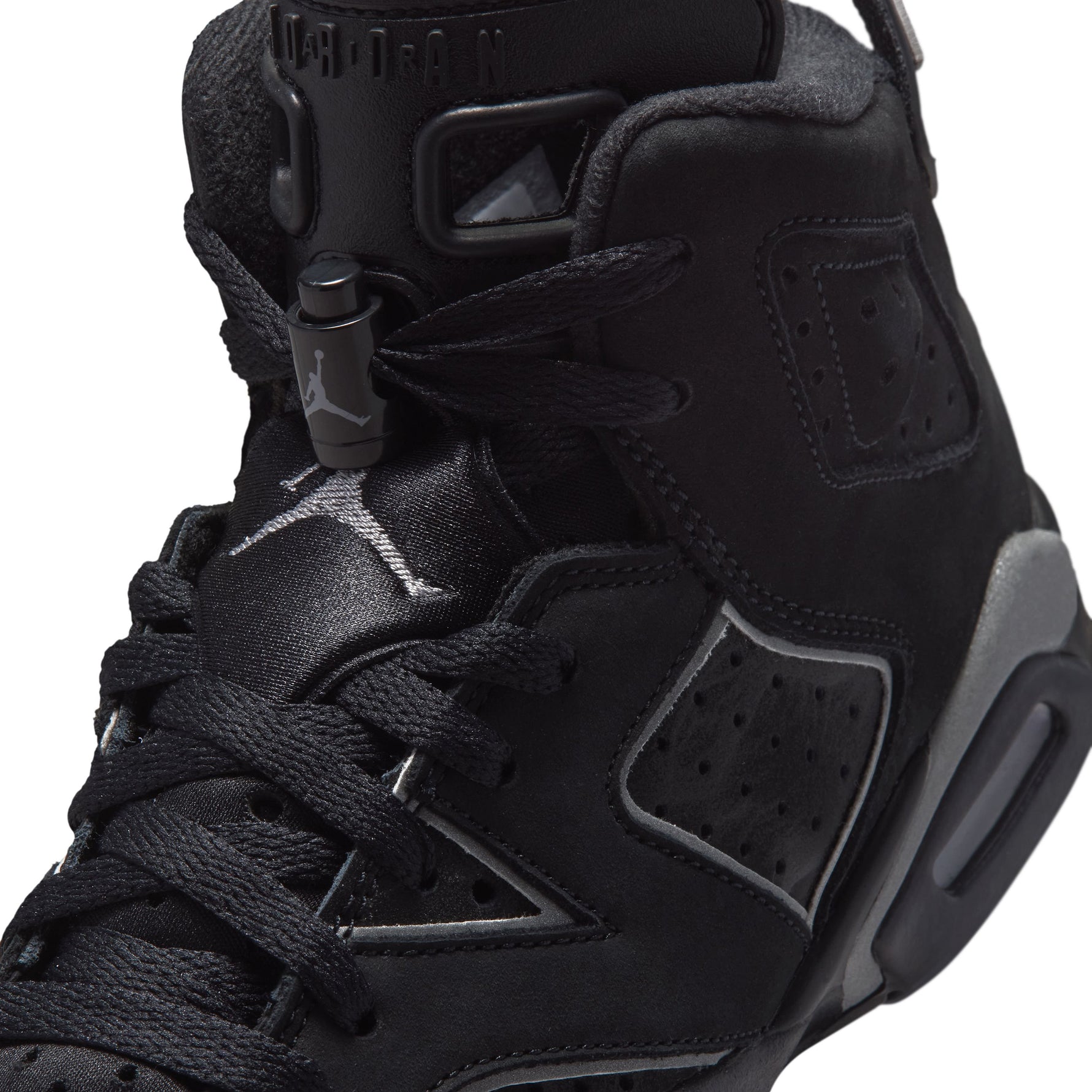 Black high-top sneaker with gray accents on a white background