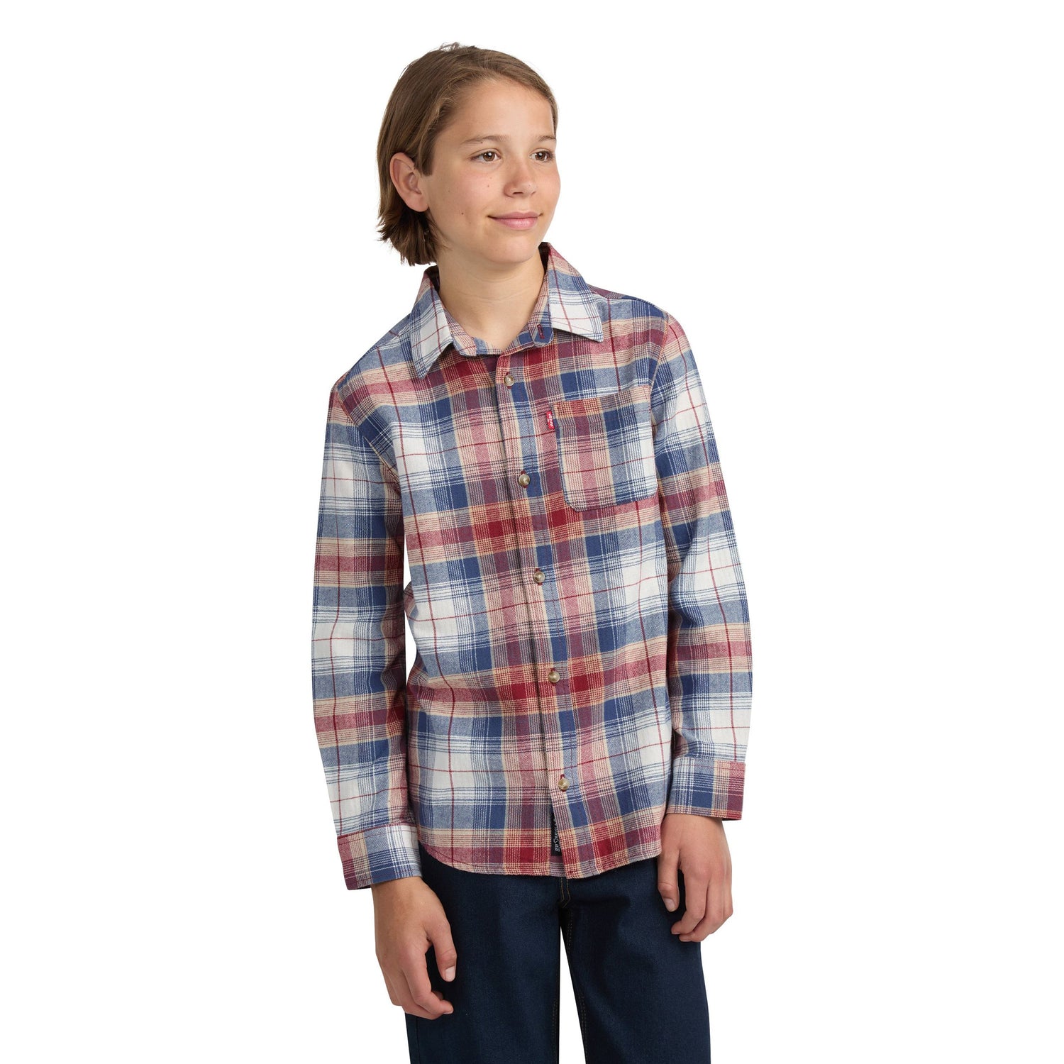 Indigo Plaid Twill Shirt (Big Kid)