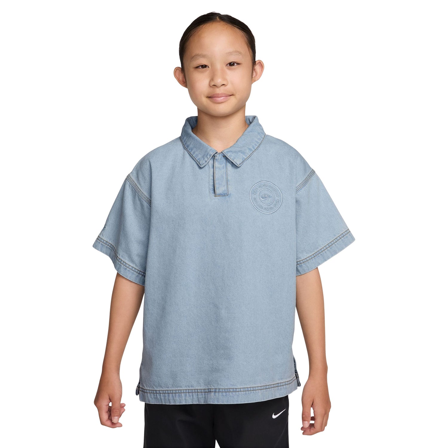 Denim Short Sleeve Polo  (Big Kid)