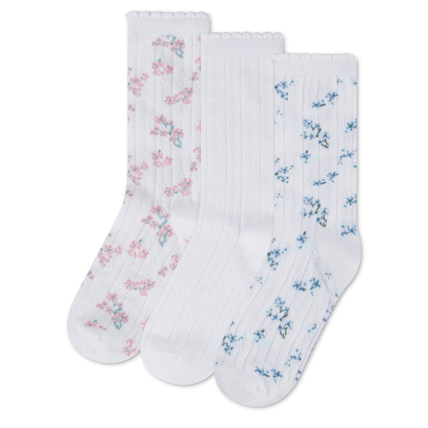 3 Pack Floral Pointelle Crew Sock
