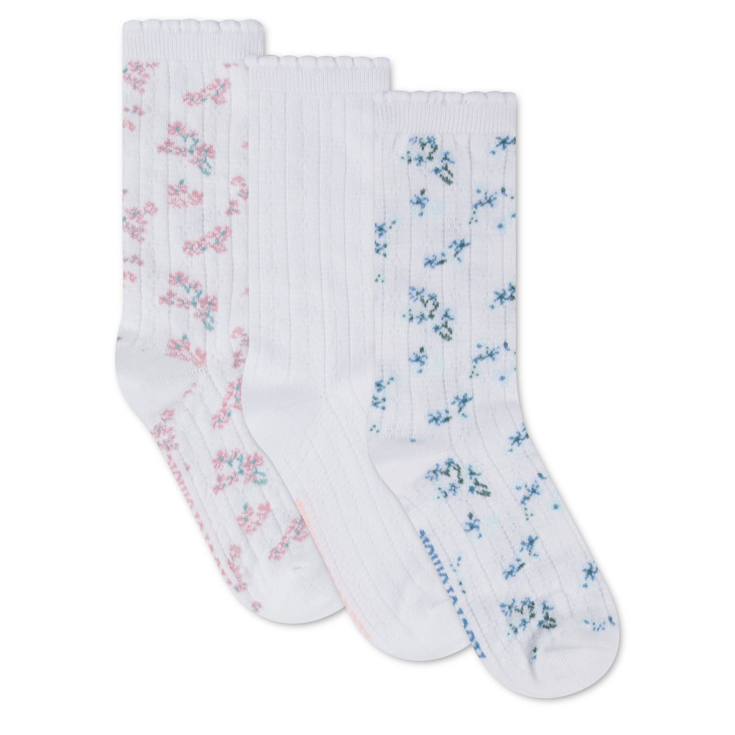 3 Pack Floral Pointelle Crew Sock