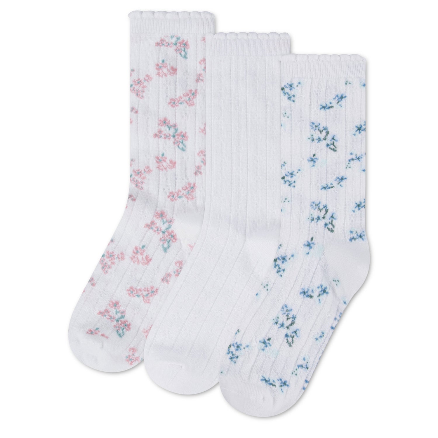 3 Pack Floral Pointelle Crew Socks 5-7