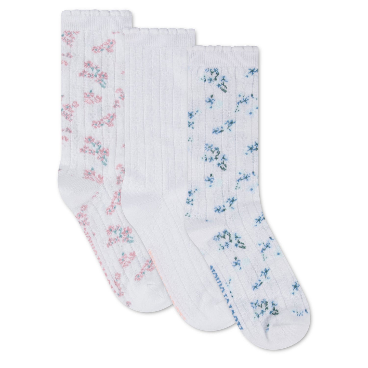 3 Pack Floral Pointelle Crew Socks 5-7