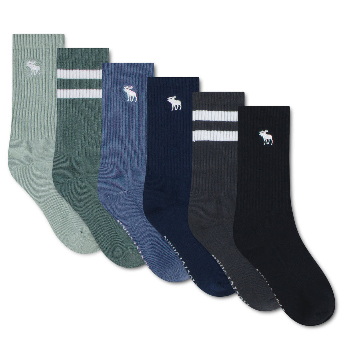 6 Pack Stripe Crew Sock 7-9